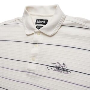 Ashworth Golf Polo Shirt Mens Medium White Striped‎ Almaden Country Club